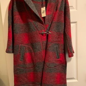 Hooded Max Studio warm plaid toggle coat NWT